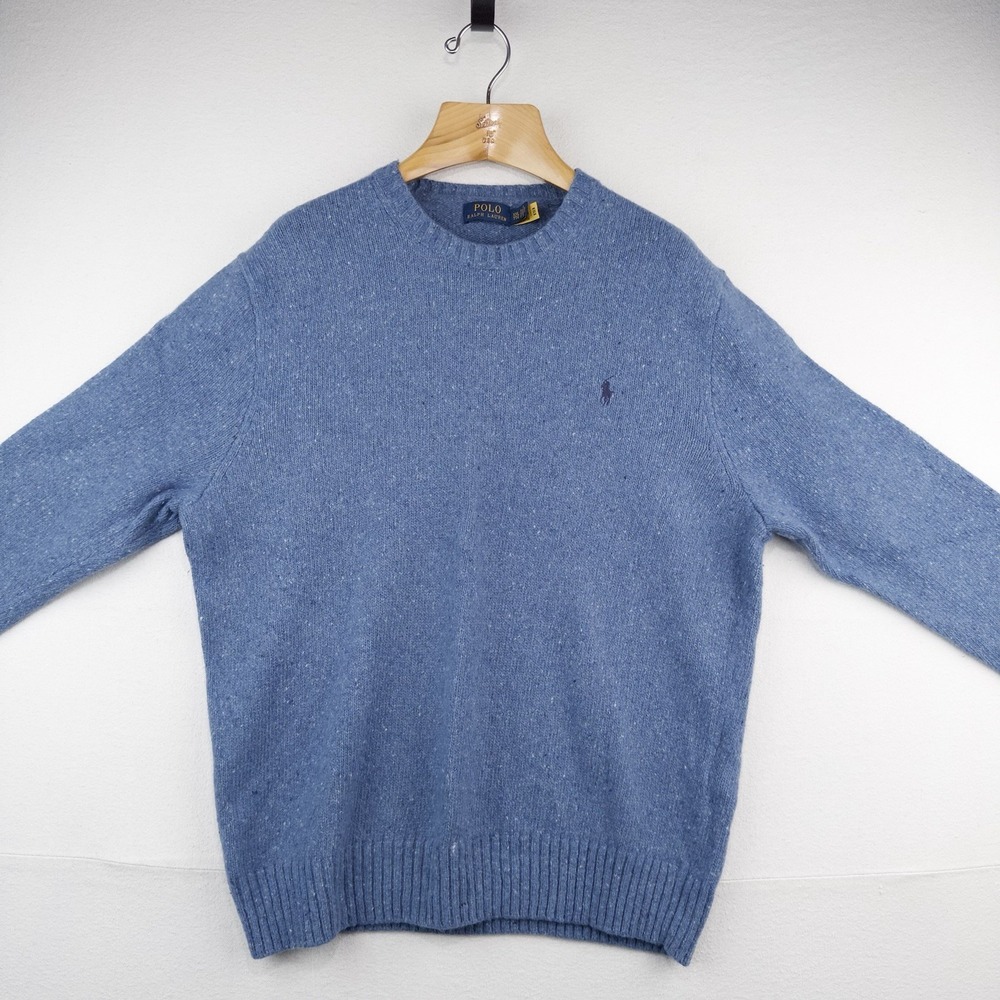Polo Ralph Lauren Men's Large Blue Speckled Wool Blend Crew Neck Sweater - Picture 3 of 14
